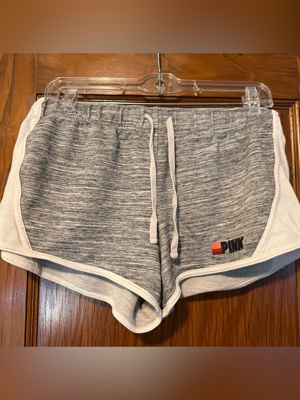 PINK Victoria's Secret Gray Heather Athletic Shorts with White Trim